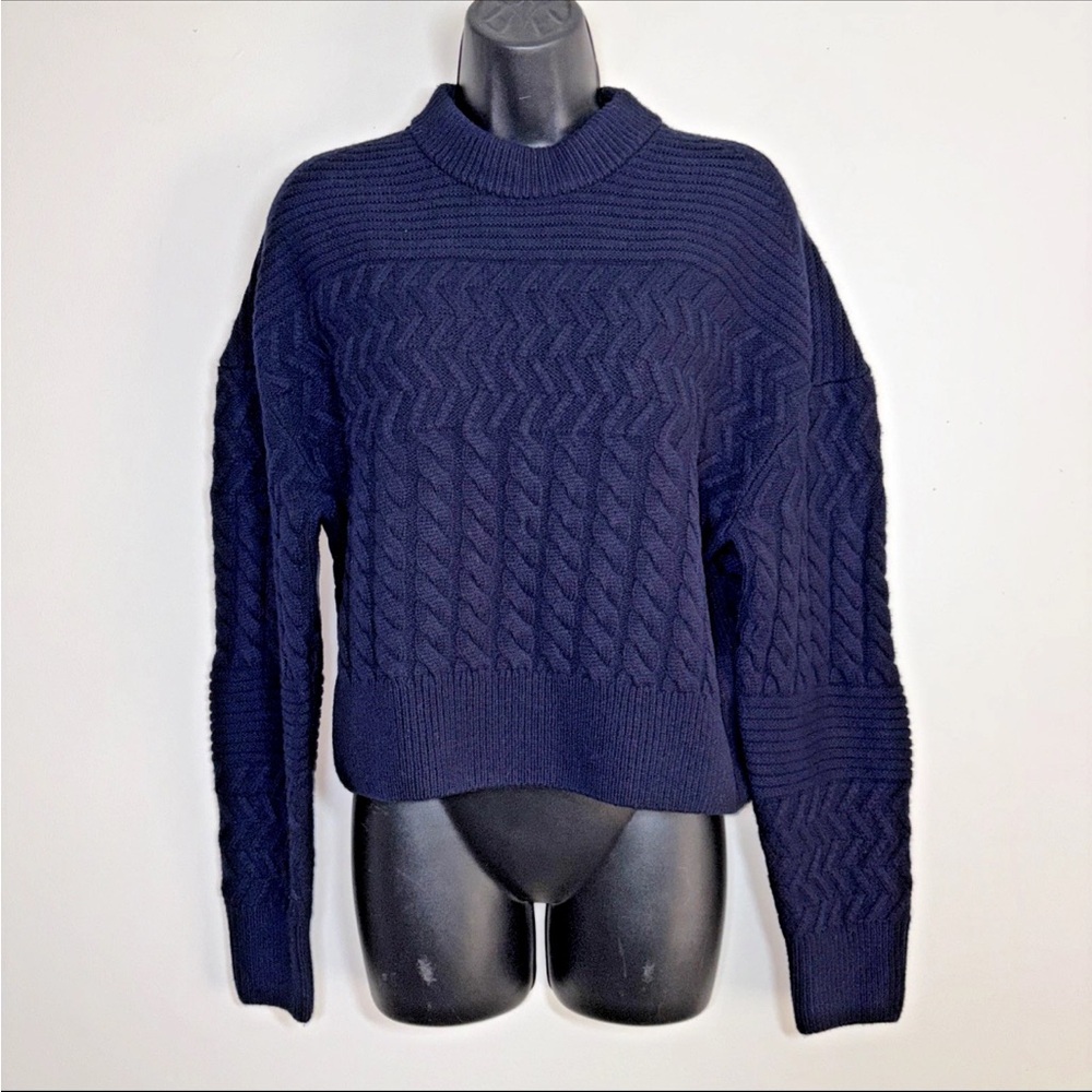 Filippa K Sweater Jumper XS Navy Blue 100%  wool 
boxy textured thick cable knit